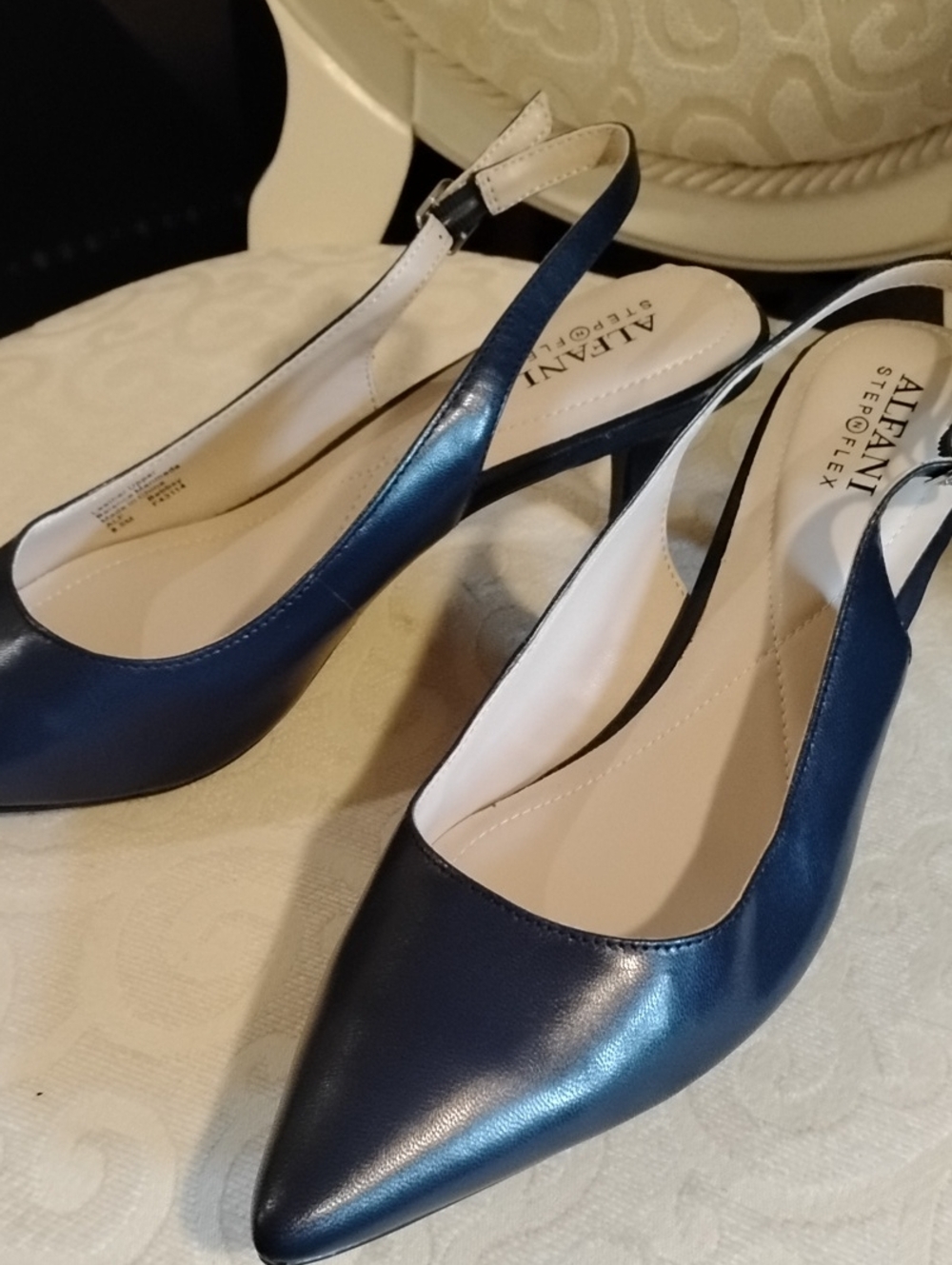 Alfani Navy Pointed-Toe Slingback Heels with Low Stiletto
